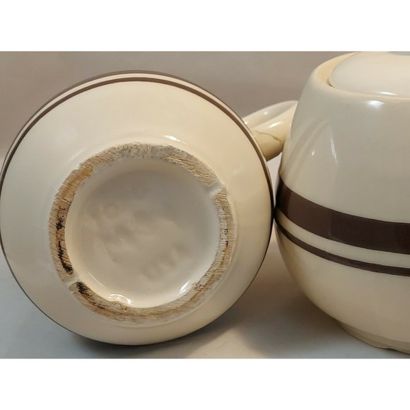 Vintage McCoy CREAMER & SUGAR BOWL w/Lid Set Brown Stripes,1970s, 1 Owner - Picture 4 of 8
